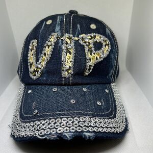 VIP Rhinestone Denim Baseball Cap – Bling Studded Jeweled Hat